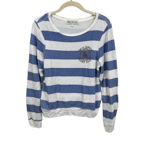 BRAND NEW WILDFOX Womens Blue White Stripe Scoop Neck YACHT CLUB Nautical - Picture 1 of 3